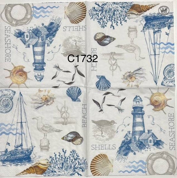Beach (C1732) - MDW Lighthouse, Shells, Seagulls, Sailboat (On the Shore)