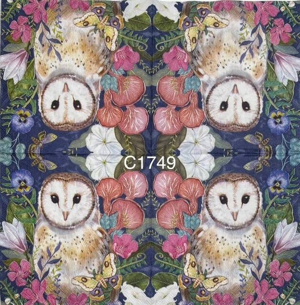 Birds (C1749) - Owl Surrounded by Flowers