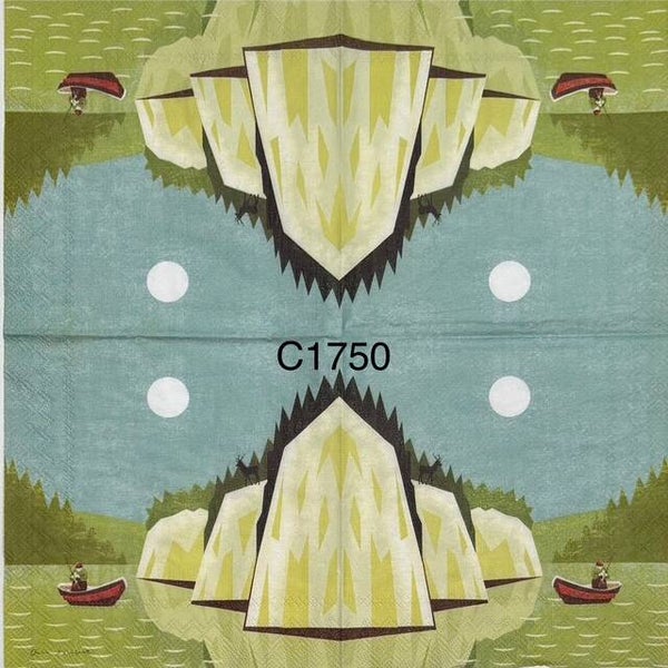 Camping (C1750) - Boat on Lake near Rock Cliff
