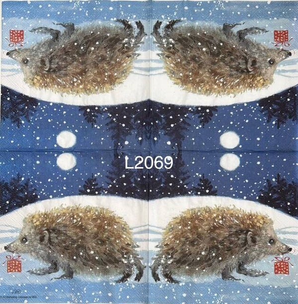 Winter (L2069) - Hedgehog Carrying a Gift in Mouth