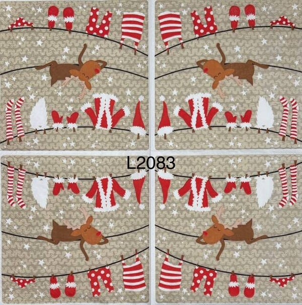 Christmas (L2083) - Rudolph Sleeping on Clothes Line with Clothes Hanging