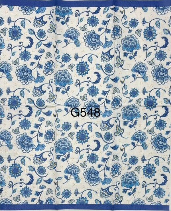 Flowers (G548) - Blue and White Flower Wallpaper