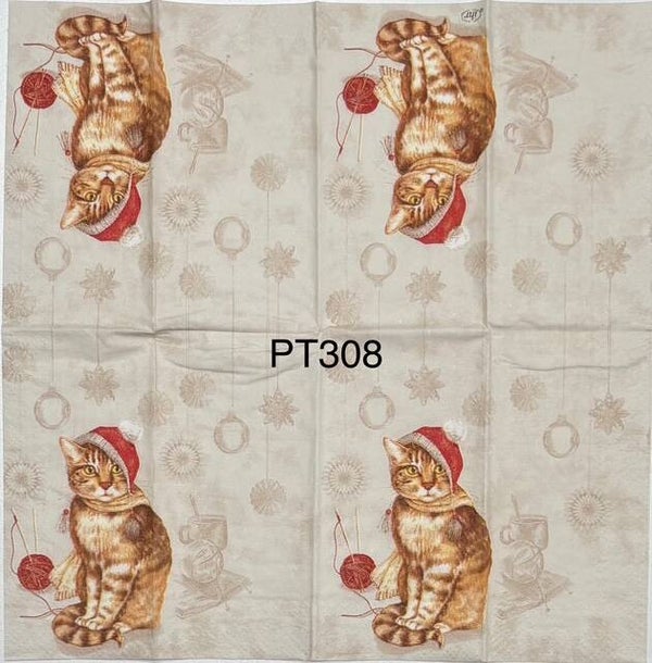 Cats (PT308) - Cat Wearing a Santa Hat