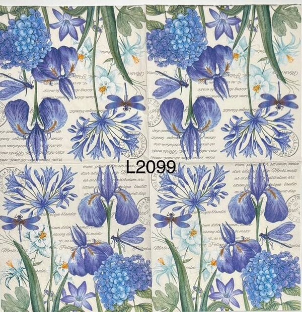 Flowers (L2099) - Blue and Purple Flowers and Dragonflies