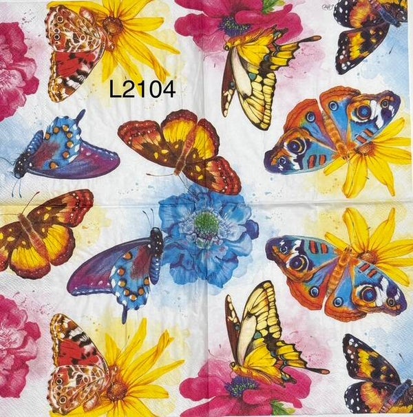 Butterflies (L2104) - Colorful Butterflies and Yellow and Pink Flowers