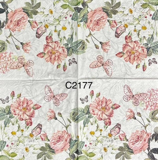 Flowers (C2177) - Amelia - Pink and White Flowers and Butterflies