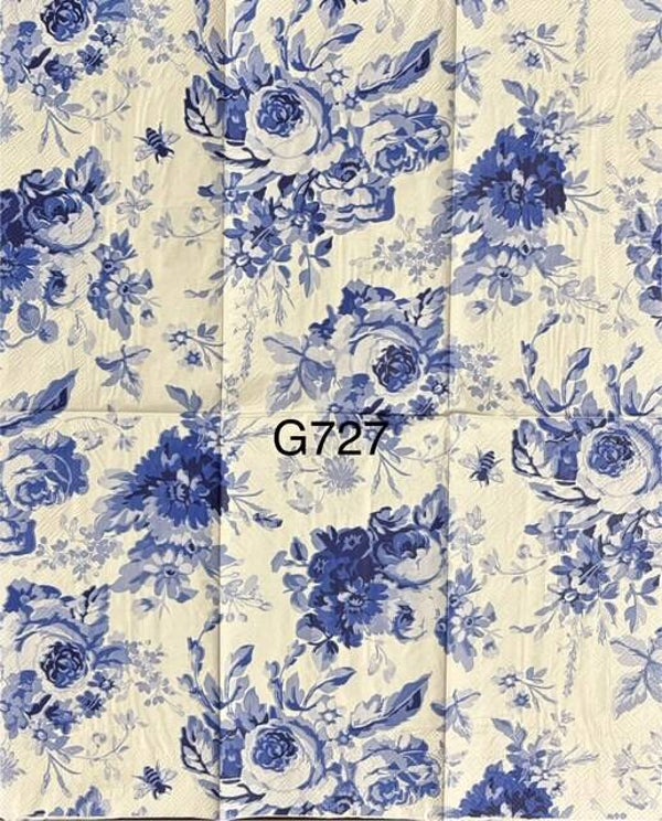 Flowers (G727) - Blue and White Flowers and Bees