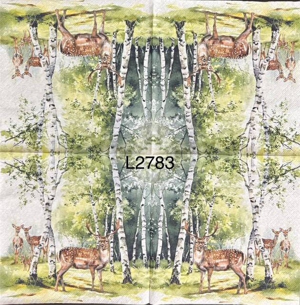 Deer (L2783) - Birch Forest with Buck and Two Deer
