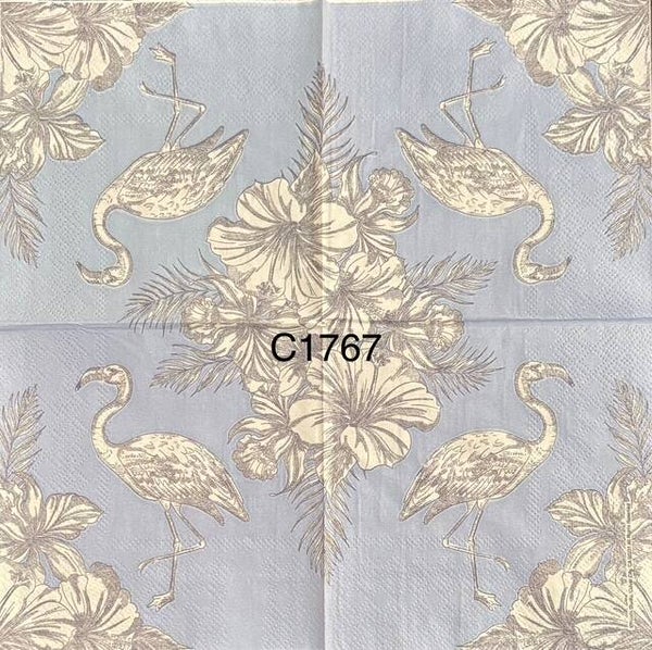 Birds (C1767) - Flamingo and Hibiscus Flowers