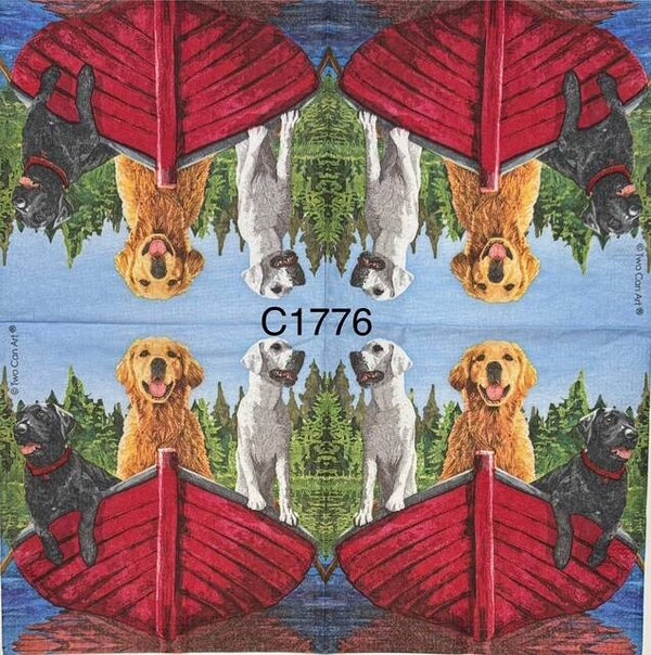 Dogs (C1776) - Three Dogs in Boat on Lake
