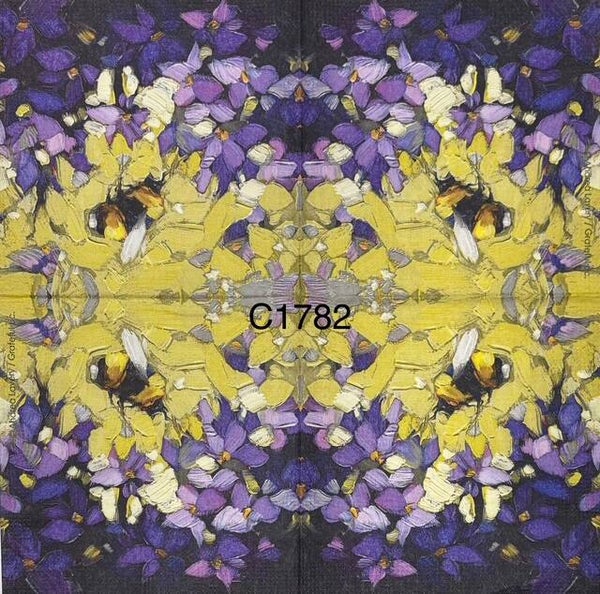 Bees (C1782) - Bee Flying Around Yellow and Purple Flowers