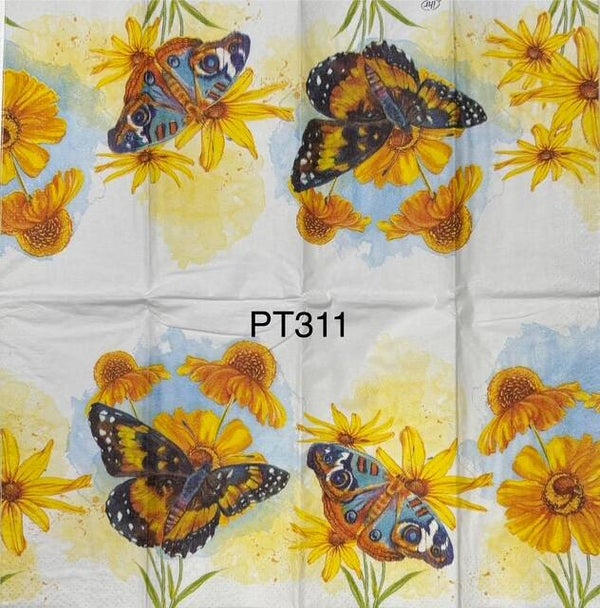 Butterflies (PT311) - Butterflies and Yellow Flowers
