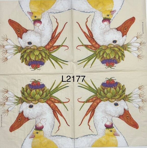 Birds (L2177) - White Duck with Vegetable Headpiece and Baby Duck