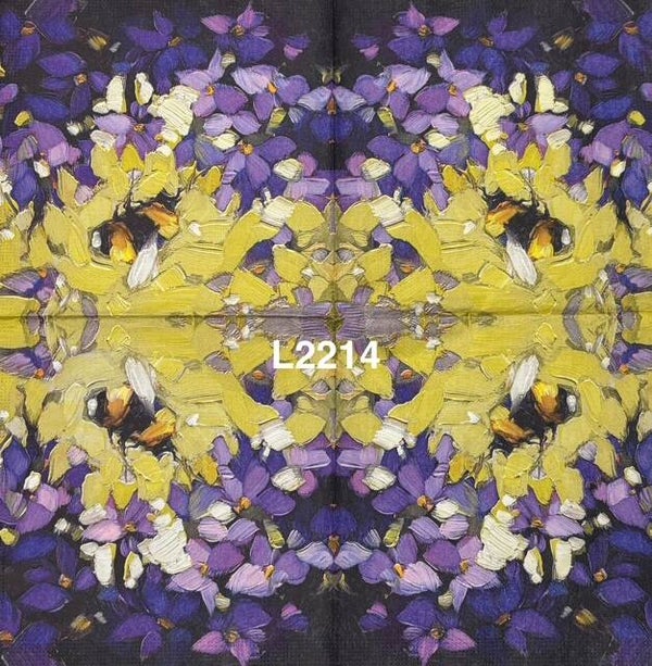 Bees (L2214) - Bees with Purple and Yellow Flowers