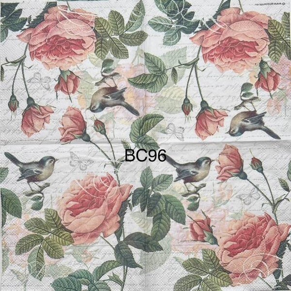 Flowers (BC96) - Pink Roses and Bird