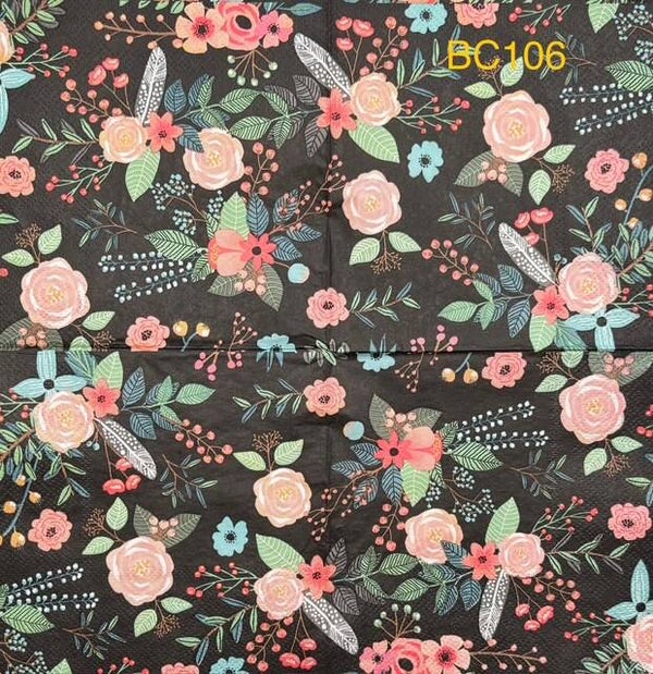 Flowers (BC106) - Pink Flowers with Black Background