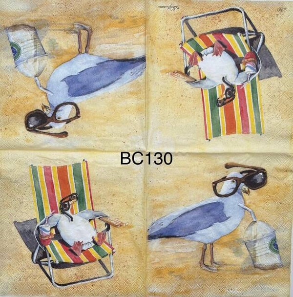 Beach (BC130) - Seagul Wearing Glasses/Sunbathing