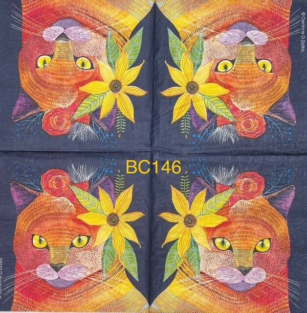 Cats (BC146) - Orange Cat with Flower Piece with Dark Blue Background