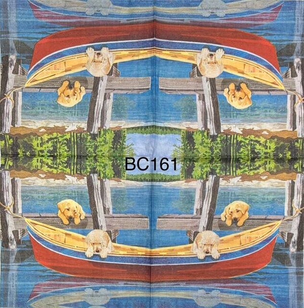 Dogs (BC161) - Dogs in Boat by Dock