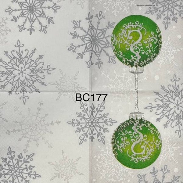 Christmas (BC177) - Green Ornament Surrounded by Snowflakes