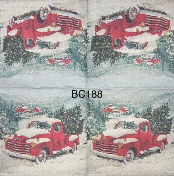 Christmas (BC188) - Red Truck Covered in Snow