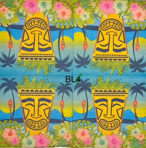 Cartoons (BL4) - Island with Hibiscus Flowers and Palm Trees