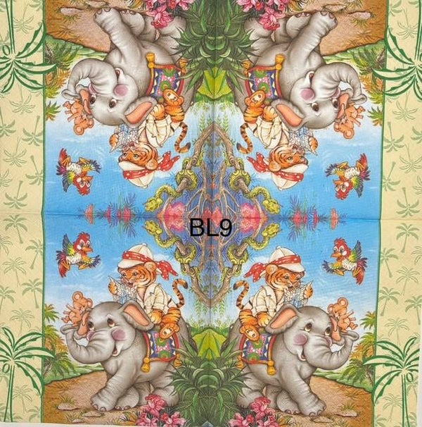 Cartoons (BL9) - Tiger Sitting on Elephant in Jungle