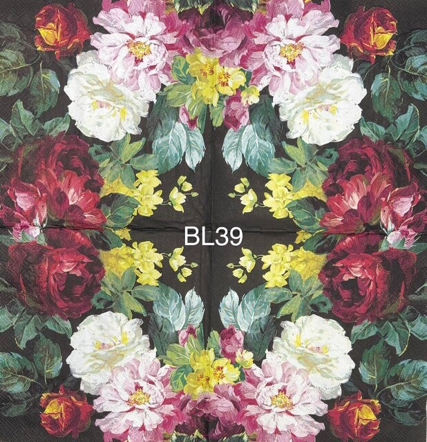 Flowers (BL39) - Pink, Red and White Flowers with Black Background