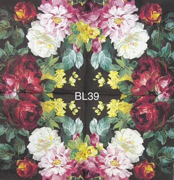 Flowers (BL39) - Pink, Red and White Flowers with Black Background