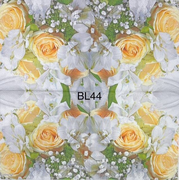 Flowers (BL44) - White and Yellow Roses with Baby's Breath