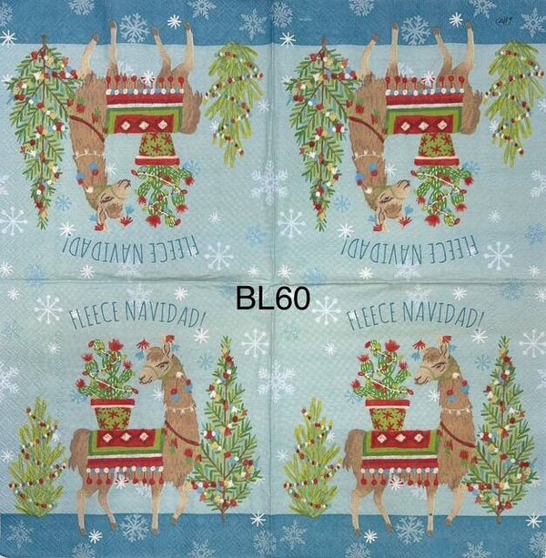 Christmas (BL60) - Llama with Cactus Plant on Back "Fleece Navidad!