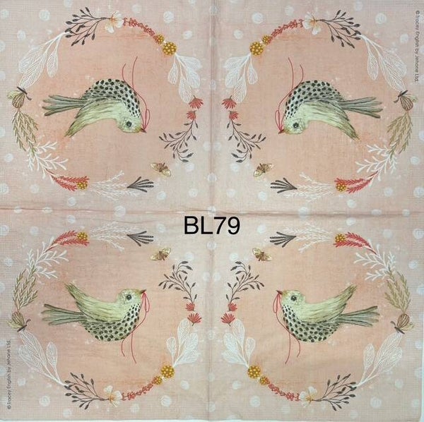 Birds (BL79) - Bird Inside a Wreath Holding a String