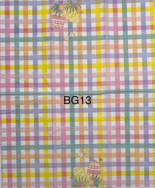 Easter (BG13) - Pastel Checks with Easter Eggs in Center