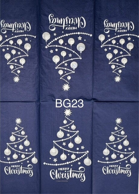 Christmas (BG23) - Blue and White Christmas Tree "Merry Christmas"