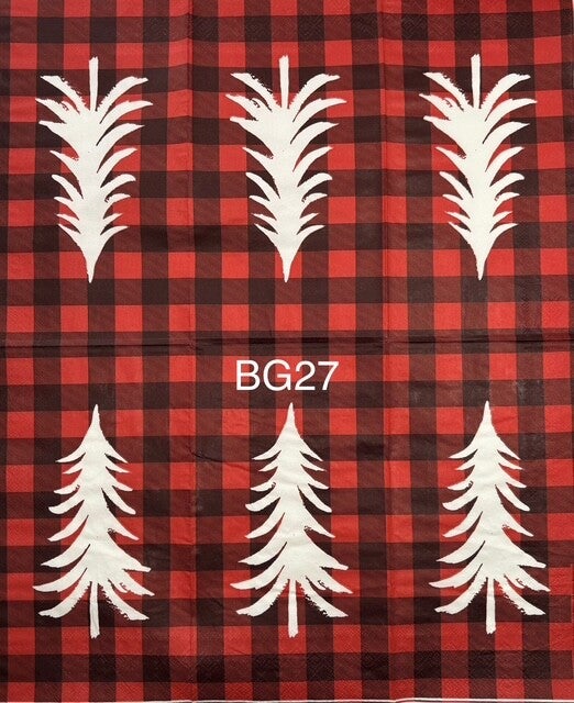 Christmas (BG27) - Red and Black Check with White Pine Tree