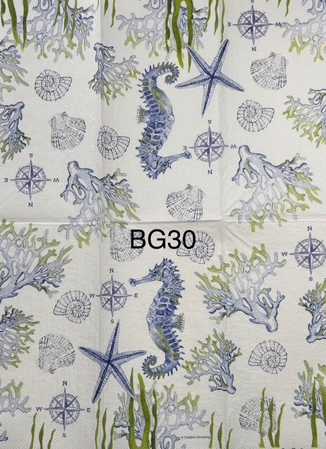 Beach (BG30) - Seahorse, Starfish, Shells and Coral