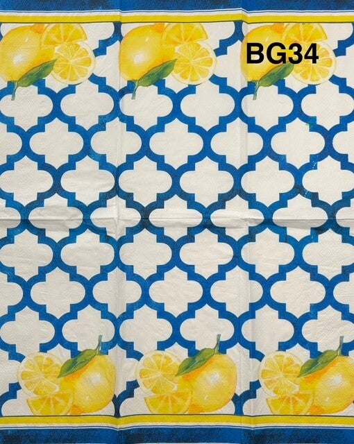 Fruits (BG34) - Lemons with Blue and White Design