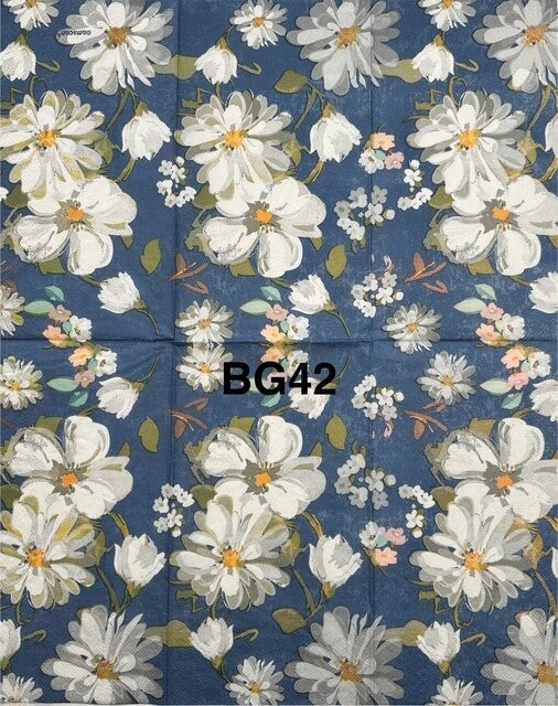 Flowers (BG42) - White Flowers with Blue Background