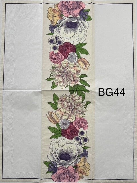Flowers (BG44) - Colorful Flowers Down Center of Napkin