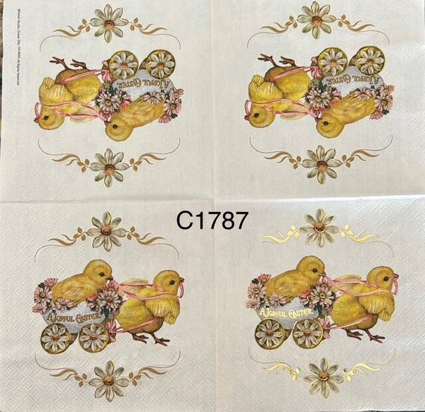 Easter (C1787) - Baby Chick Being Pulled in Cart by Another Baby Chick