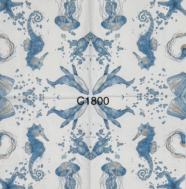 Beach (C1800) - Whales, Seahorse, Jellyfish, Shells