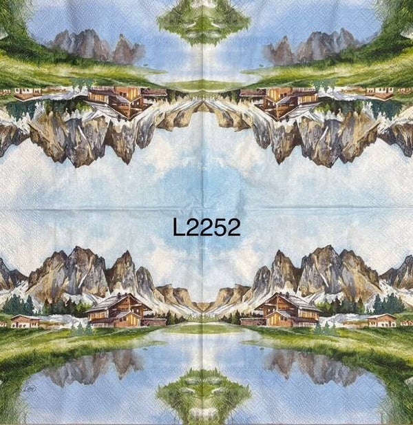 Scene (L2252) - Cabin on a Lake with Mountains in the Background