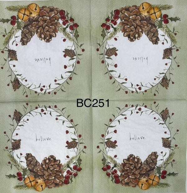 Christmas (BC251) - Believe Wreath with Pinecones
