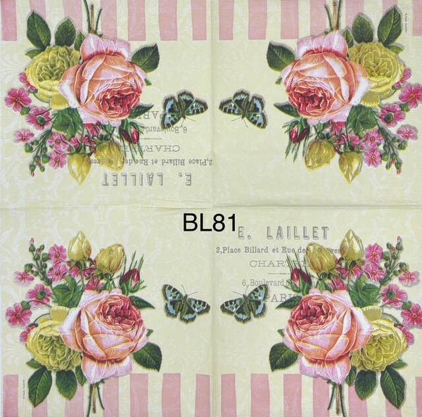 Flowers (BL81) - Pink Rose and Blue Butterfly