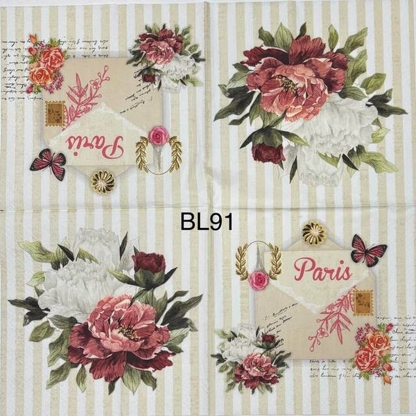 Flowers (BL91) - Pink and White Flowers and Paris Letter/Envelope
