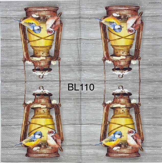 Winter (BL110) - Lantern with Two Birds on it