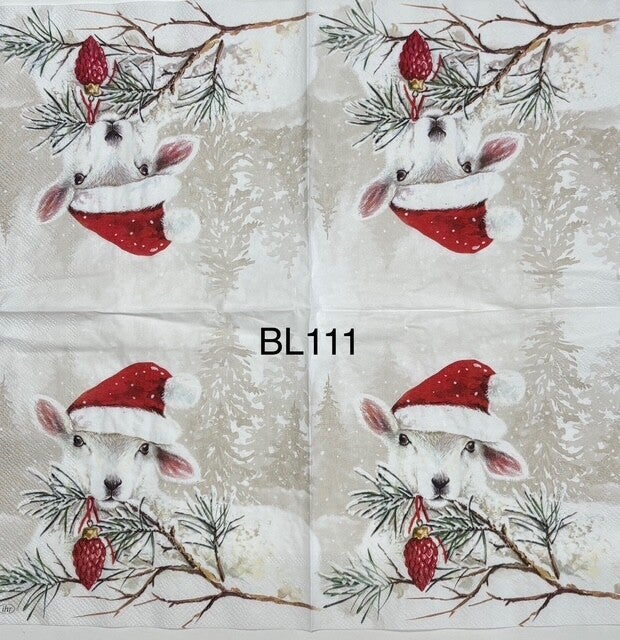 Christmas (BL111) - White Goat with Santa Hat