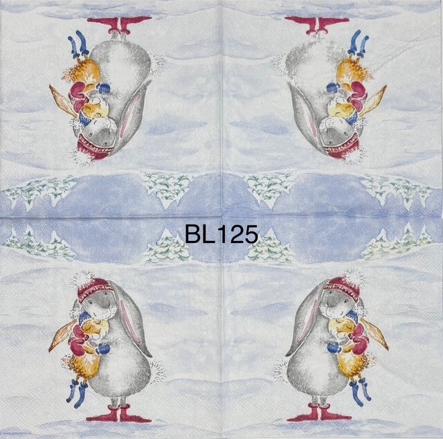 Winter (BL125) - Rabbit Holding a Baby Rabbit