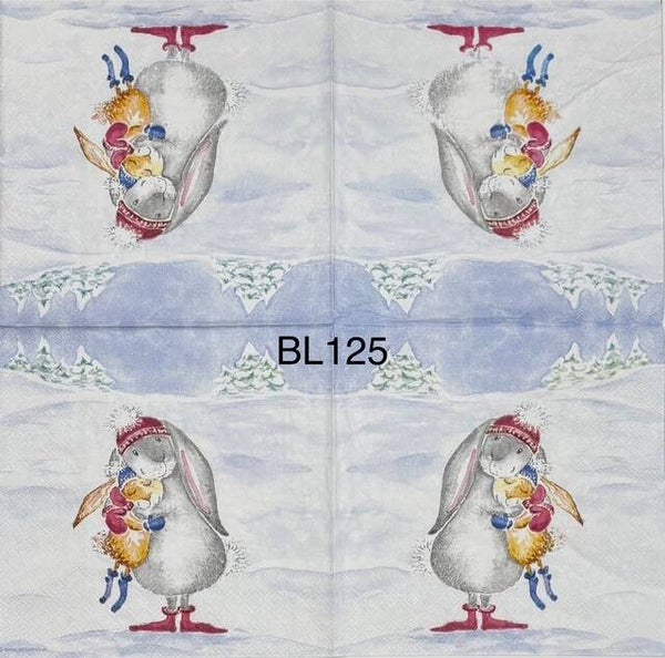 Winter (BL125) - Rabbit Holding a Baby Rabbit