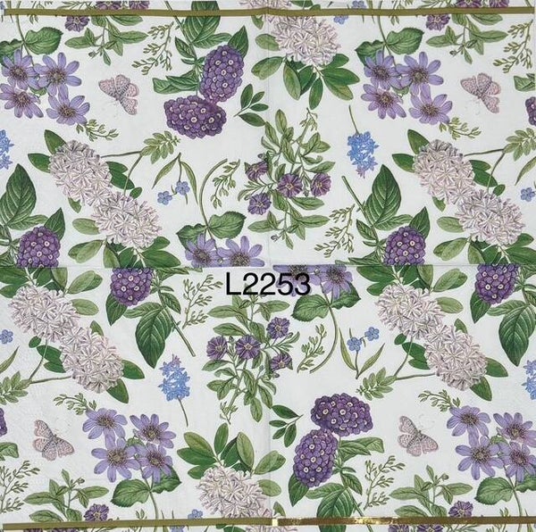 Flowers (L2253) - Purple and White Flowers and Butterflies